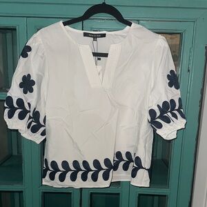 NWT Strut & Bolt White and Blue Embroidered Women's Top